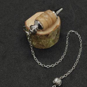 Pendule broche de radiesthésie fait main métal et bois howood
