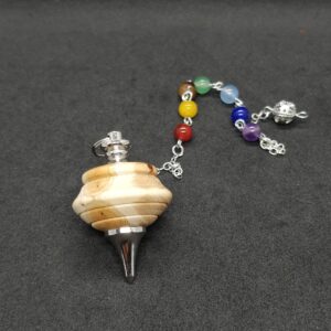 Pendule Broche Pendule broche de radiesthésie fait main métal et bois perles 7 chakras